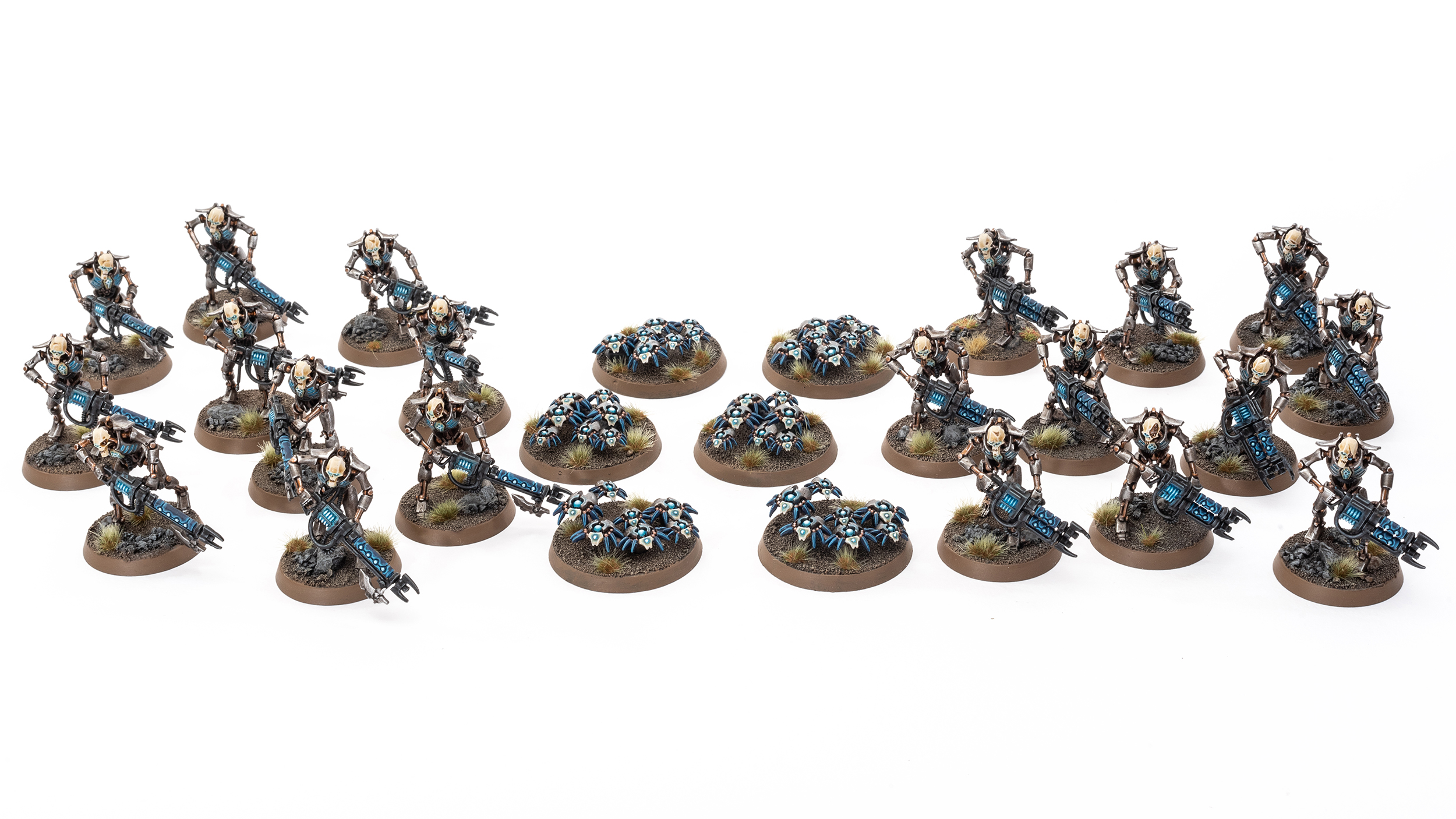 Group shot of Necron Warriors and Scarabs