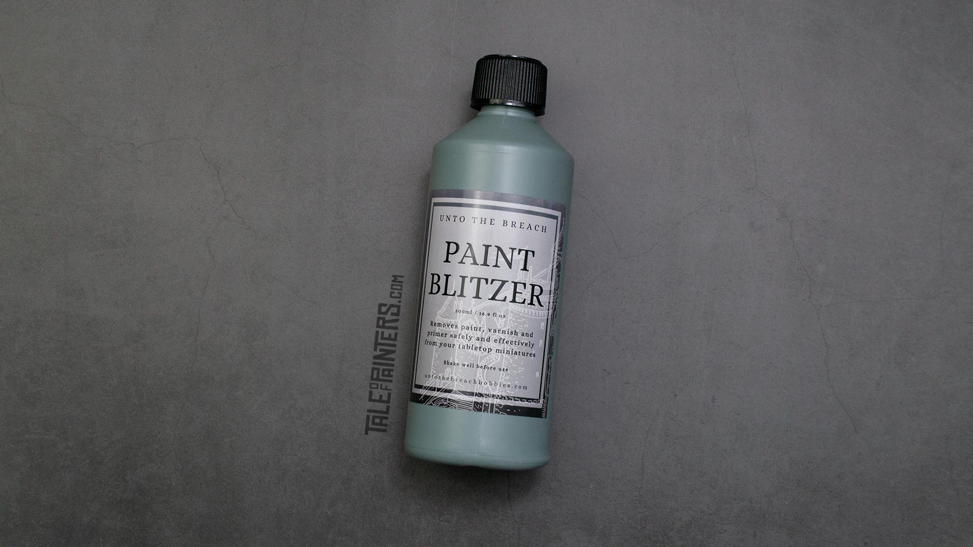 A bottle of Paint Blitzer paint stripper