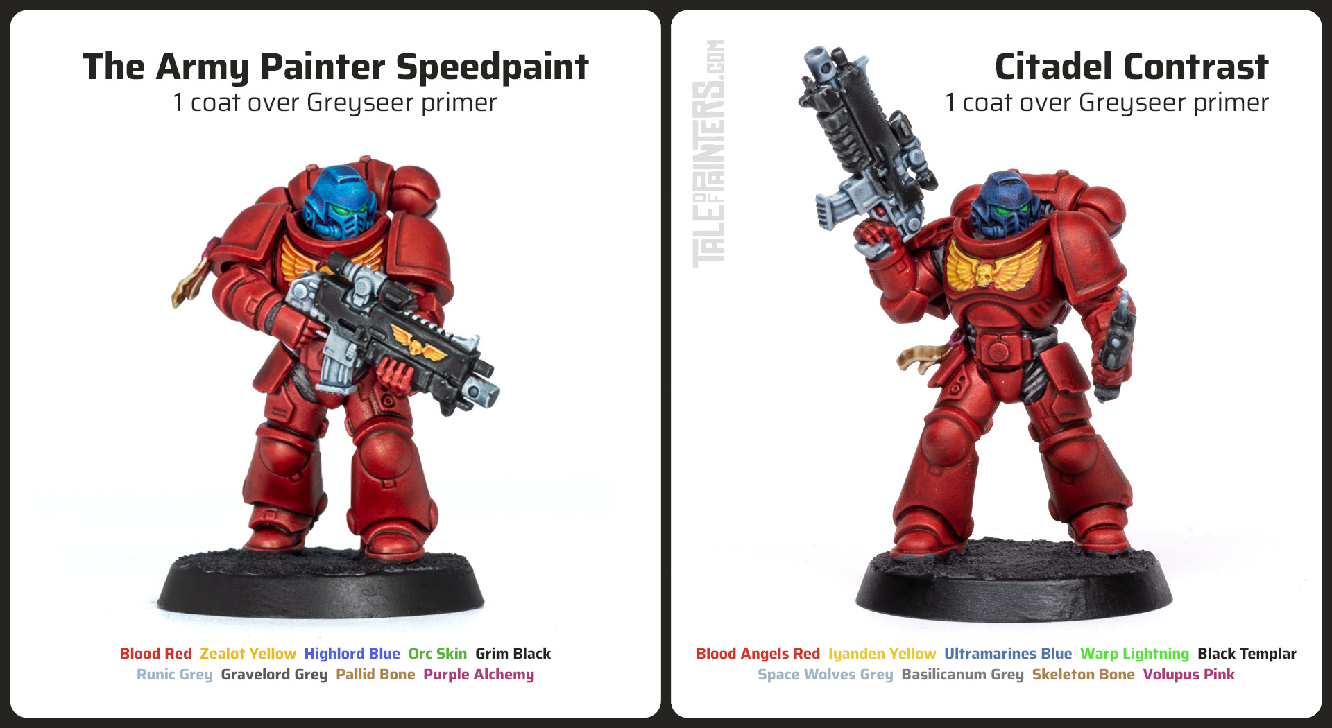 Comparison between Speedpaint and Citadel Contrast, front view