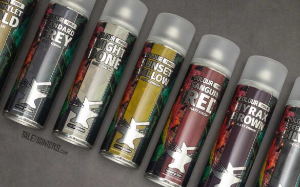 Colour Forge spray paint cans on a grey background