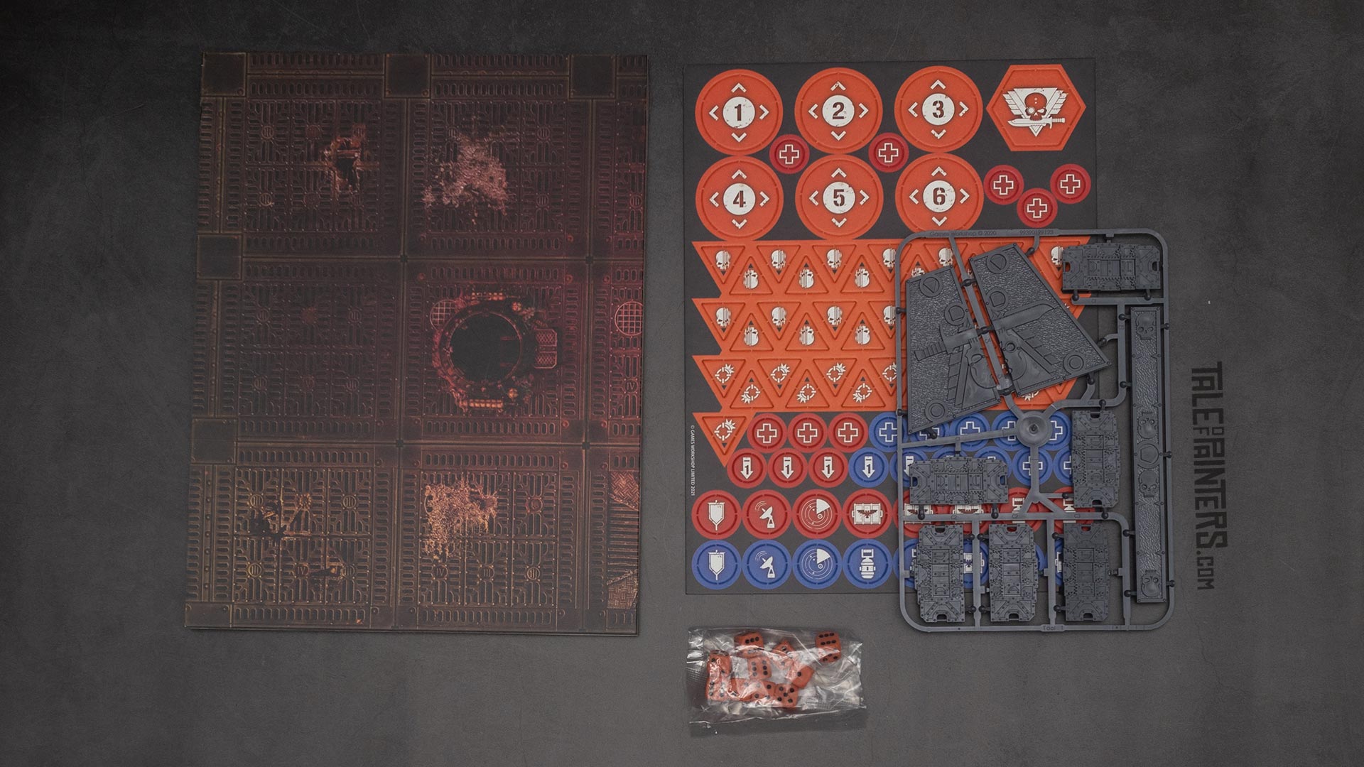 Kill Team: Into the Dark review: gaming board, tokens, dice, and gauges