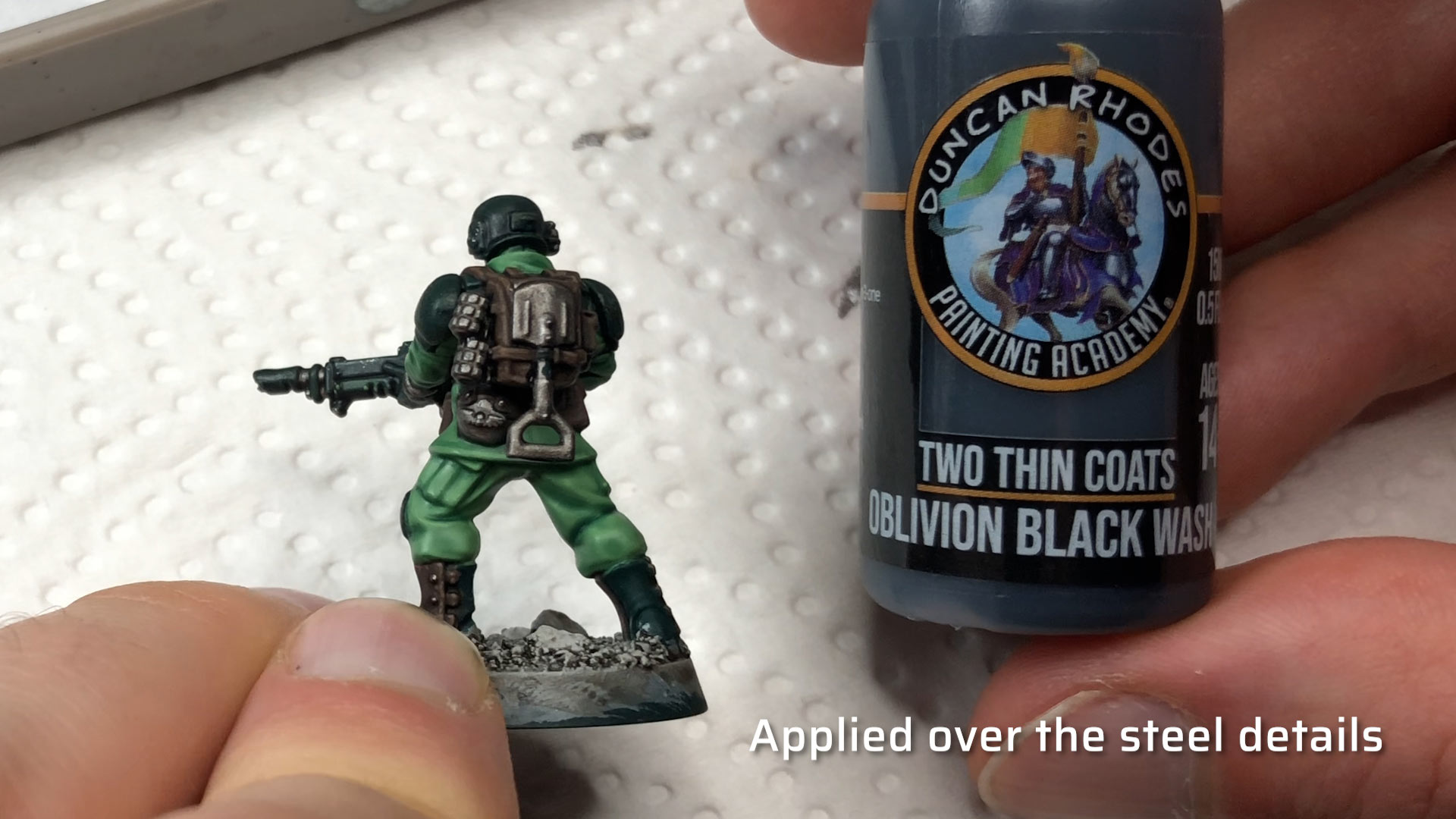 Cadian Shock Trooper metallics washed with Two Thin Coats Oblivion Black Wash