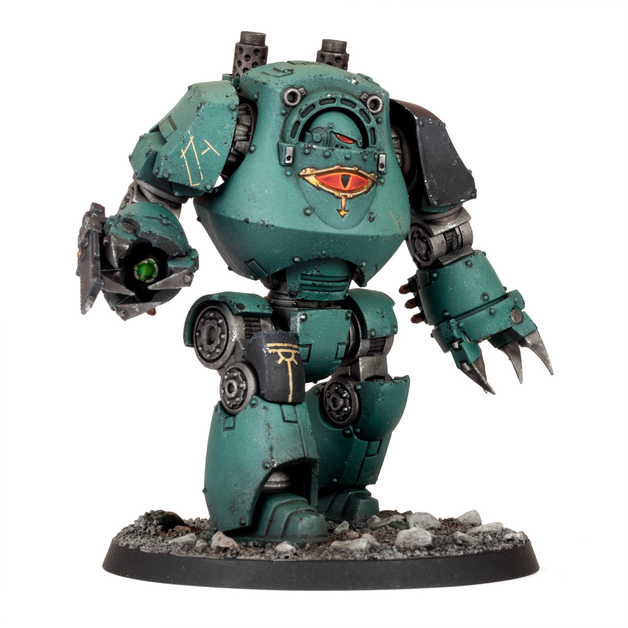 Sons of Horus Contemptor Dreadnought with close combat weapons painted by Stahly, side