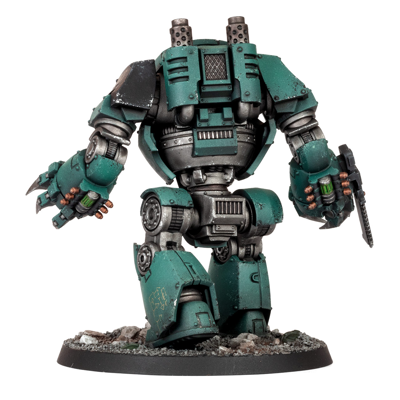 Sons of Horus Contemptor Dreadnought with close combat weapons painted by Stahly, back