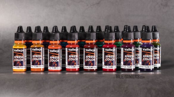 All 24 Vallejo Contrast paints lined up for reviewing