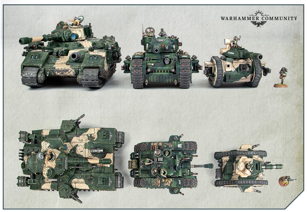 Size / scale comparison of a Baneblade, Rogal Dorn and Leman Russ Battle Tank