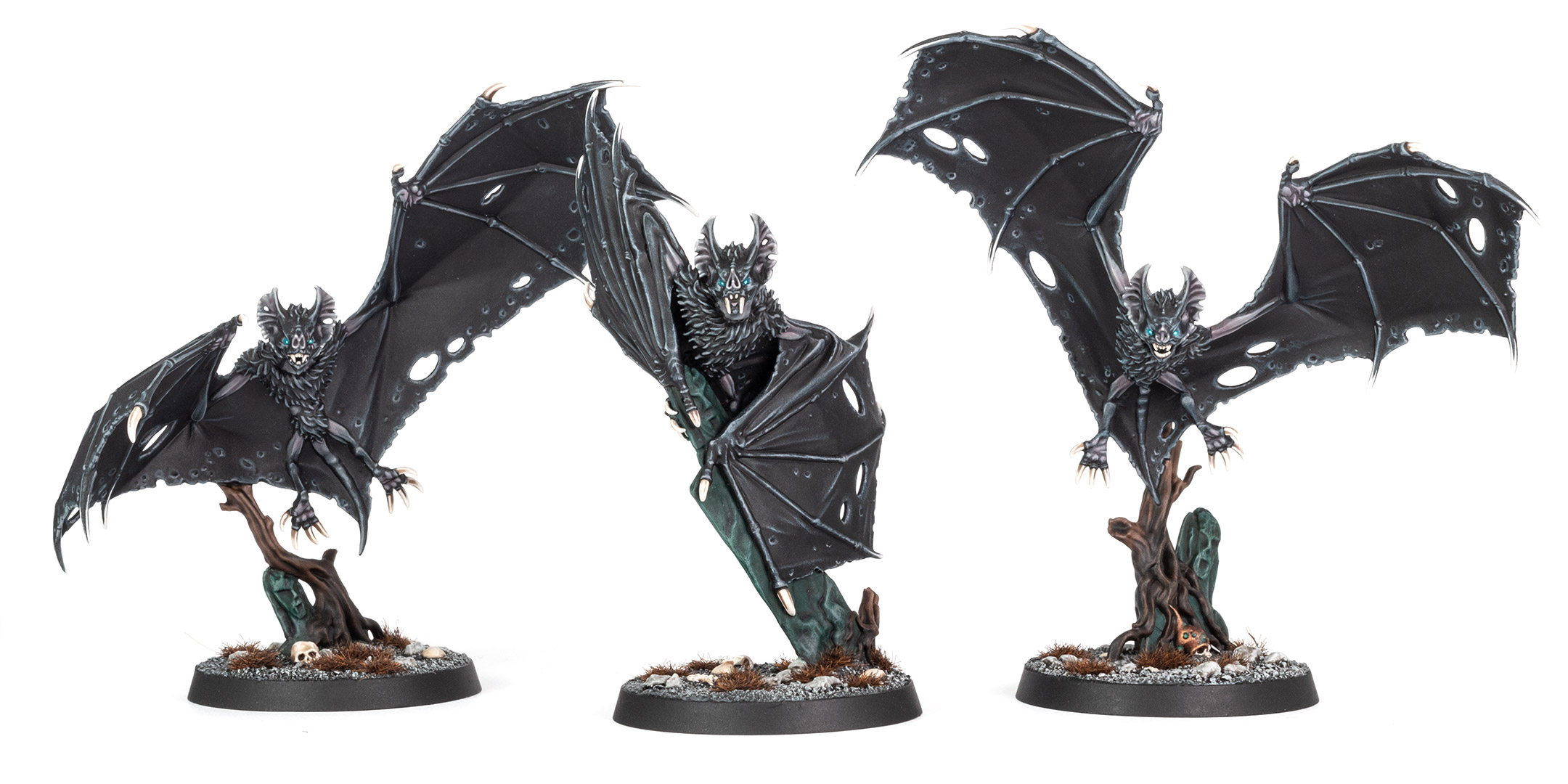 Three Soulblight Gravelords Fell Bats from Warhammer Age of Sigmar, painted by Stahly