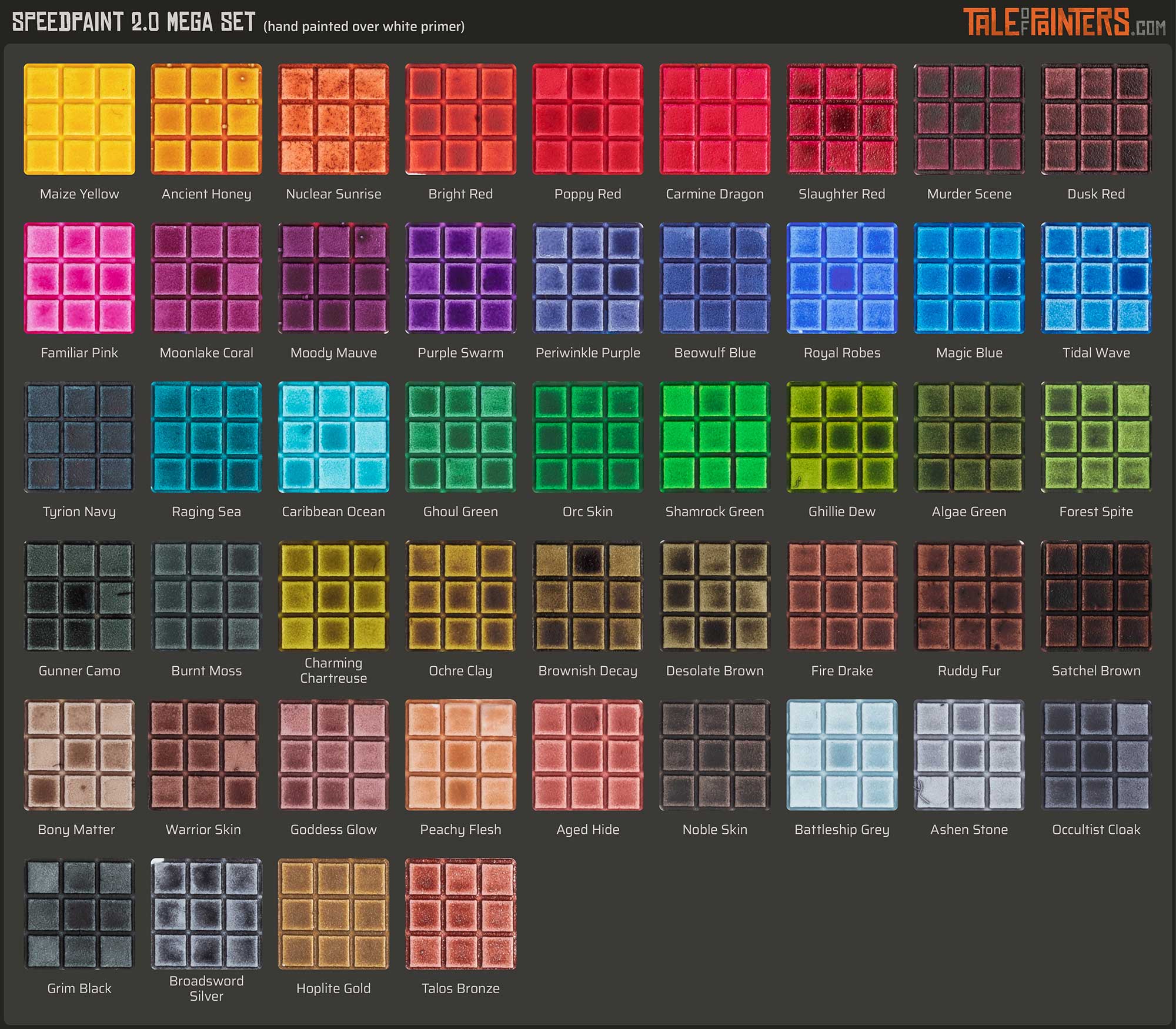 Hand-painted chart with all 50 colours from the Speedpaint Mega Set 2.0