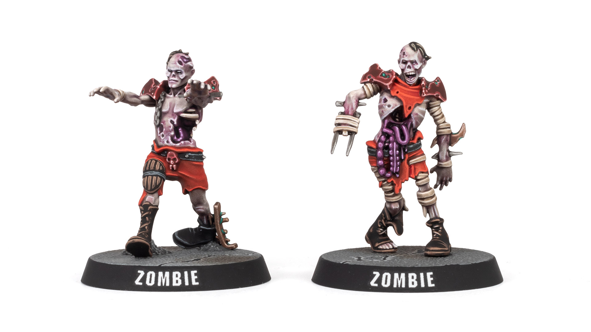 Two Blood Bowl Shambling Undead Zombies on a white background painted by Stahly