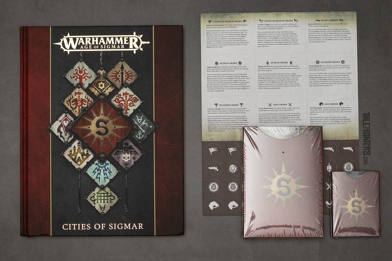 Battletome, cards and counters from Stahly's Cities of Sigmar army set review