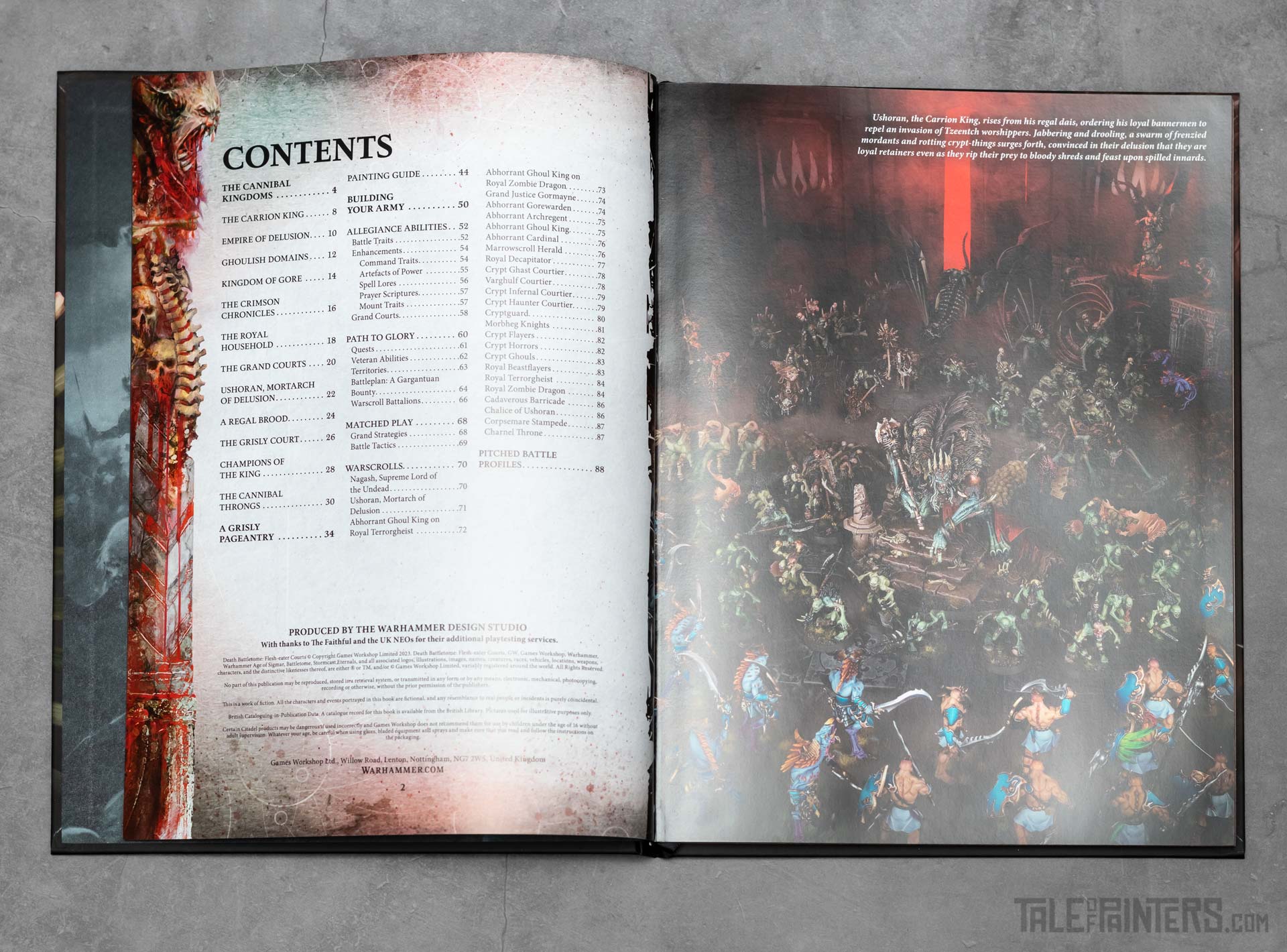 Flesh-eater Courts army set review Battletome contents page