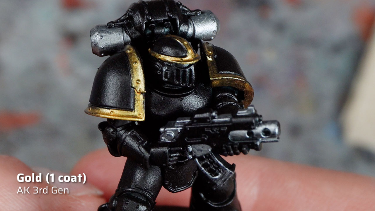 1 coat of Gold from AK's 3rd Gen acrylics over black primer