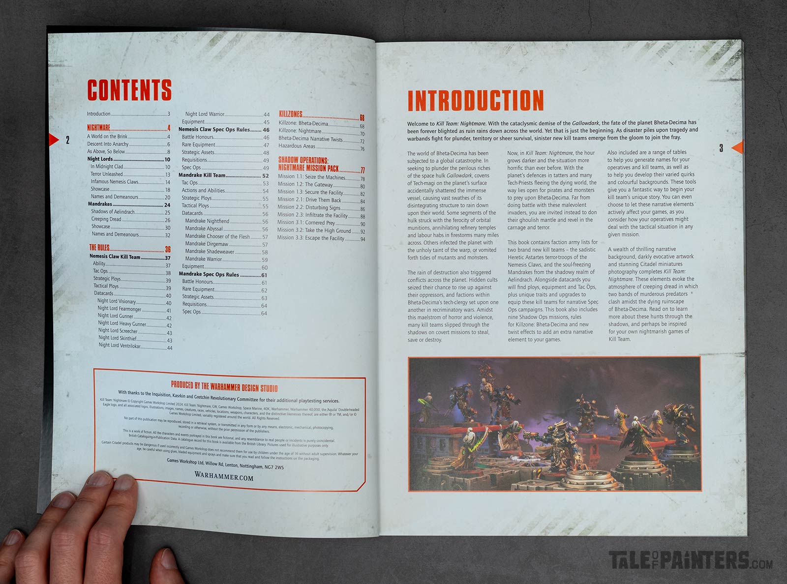 Kill Team: Nightmare expansion book contents page