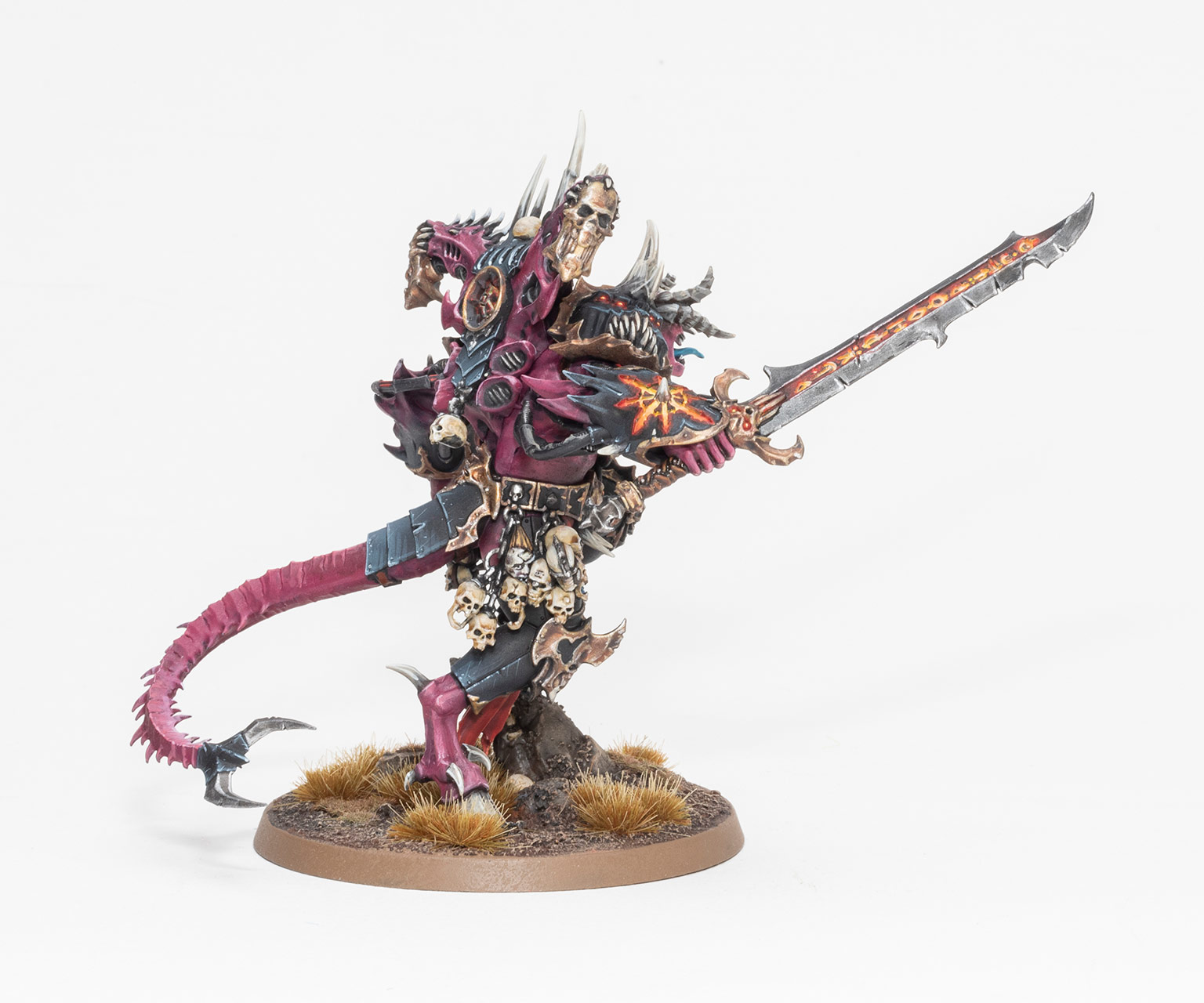 Side view of a Black Legion Daemon Prince from Warhammer 40k, painted by Dunk on a white background