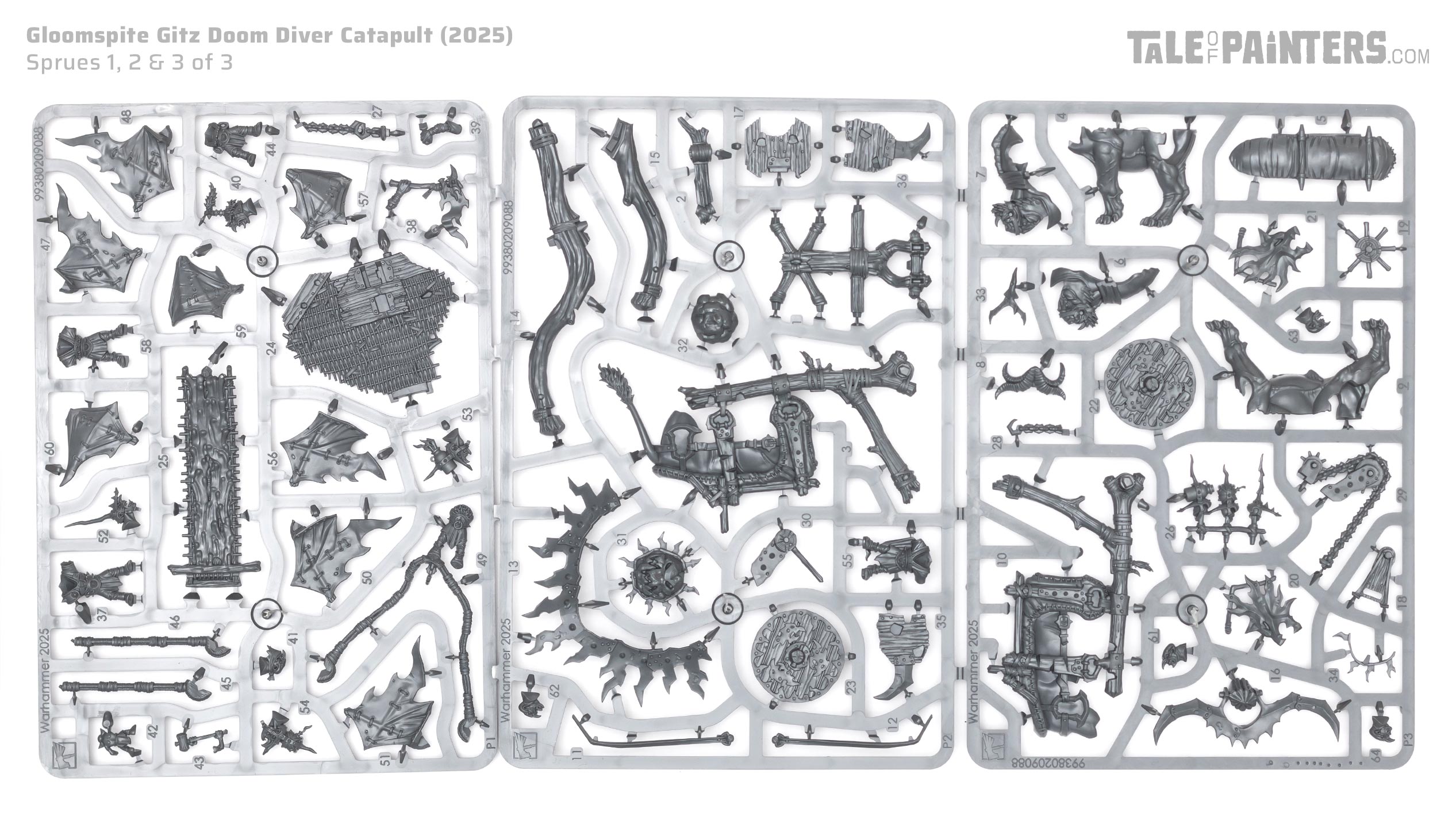 Gloomspite Gitz Doom Diver Catapult sprues photographed on a clean white background for review purposes