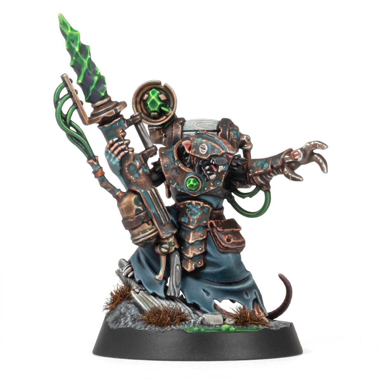 Zikkit Rockgnaw from the Warhammer Underworlds Skaven warband Zikkit's Tunnelpack, painted by Stahly, on a white background