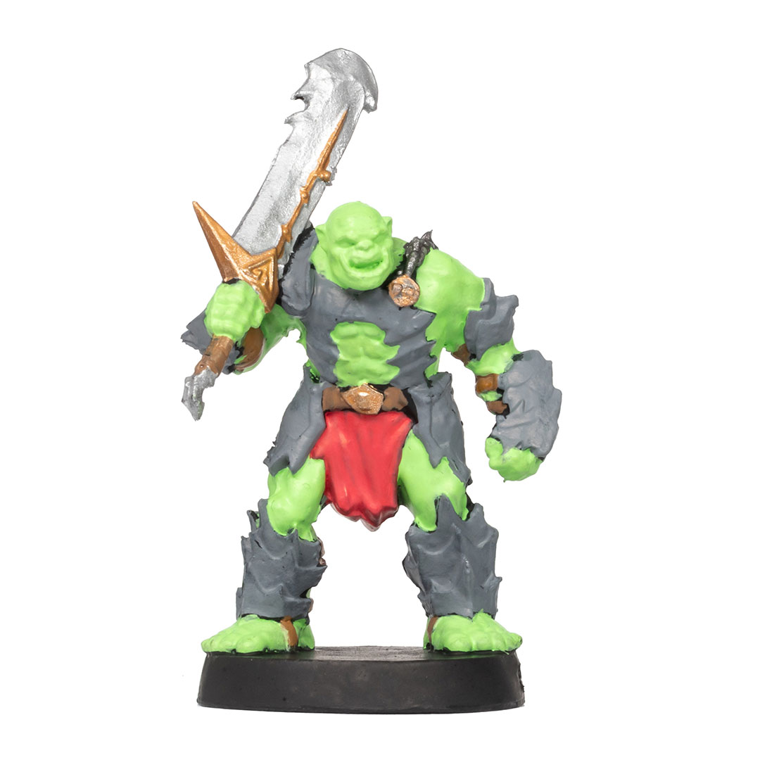 Heroquest Ork miniature painted with Playmarkers on a plain white background