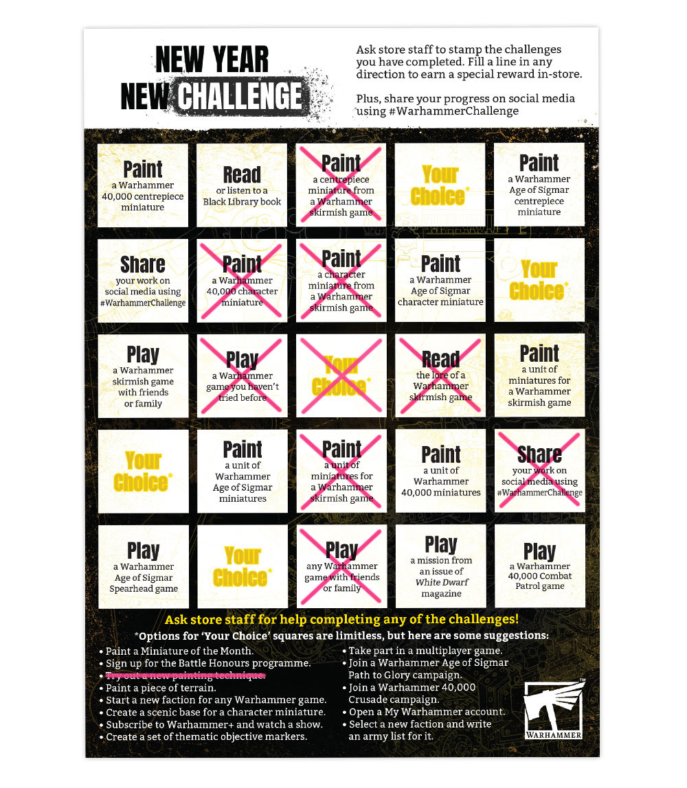 Warhammer Challenge 2025 bingo card by Stahly, March