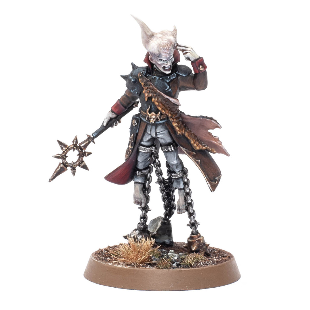 Chaos Renegade Psyker model on a white background, painted by Dunk