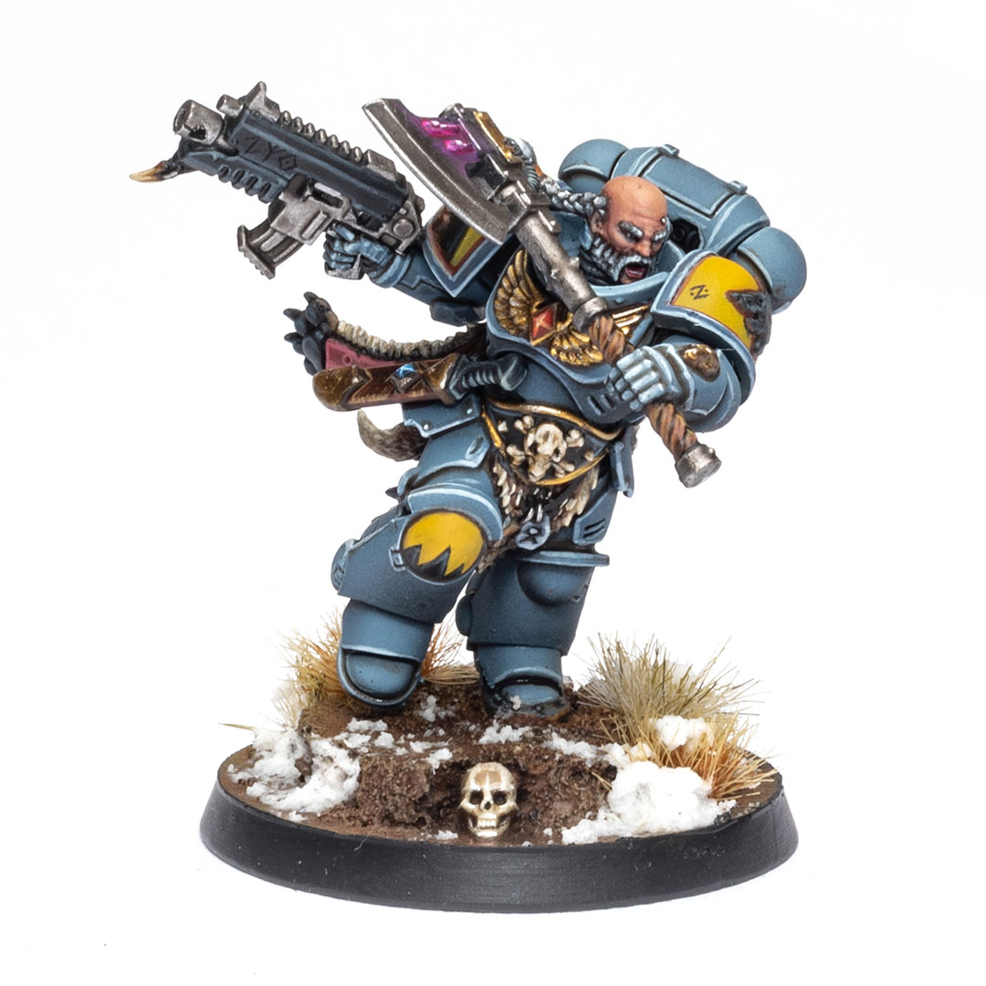 Primaris Lieutenant model on a clean white background, painted by Dunk