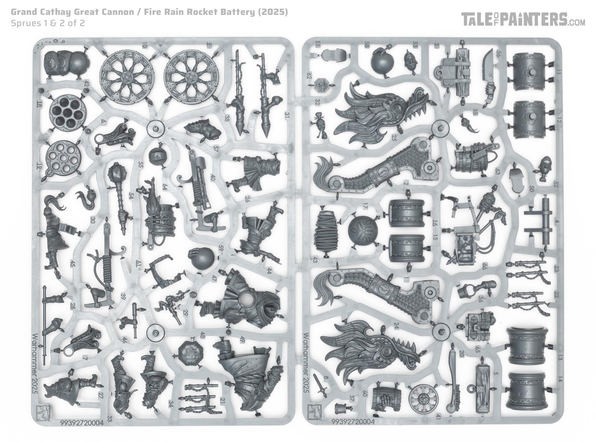 Grand Cathay Great Cannon sprues photographed on a plain white background for review purposes