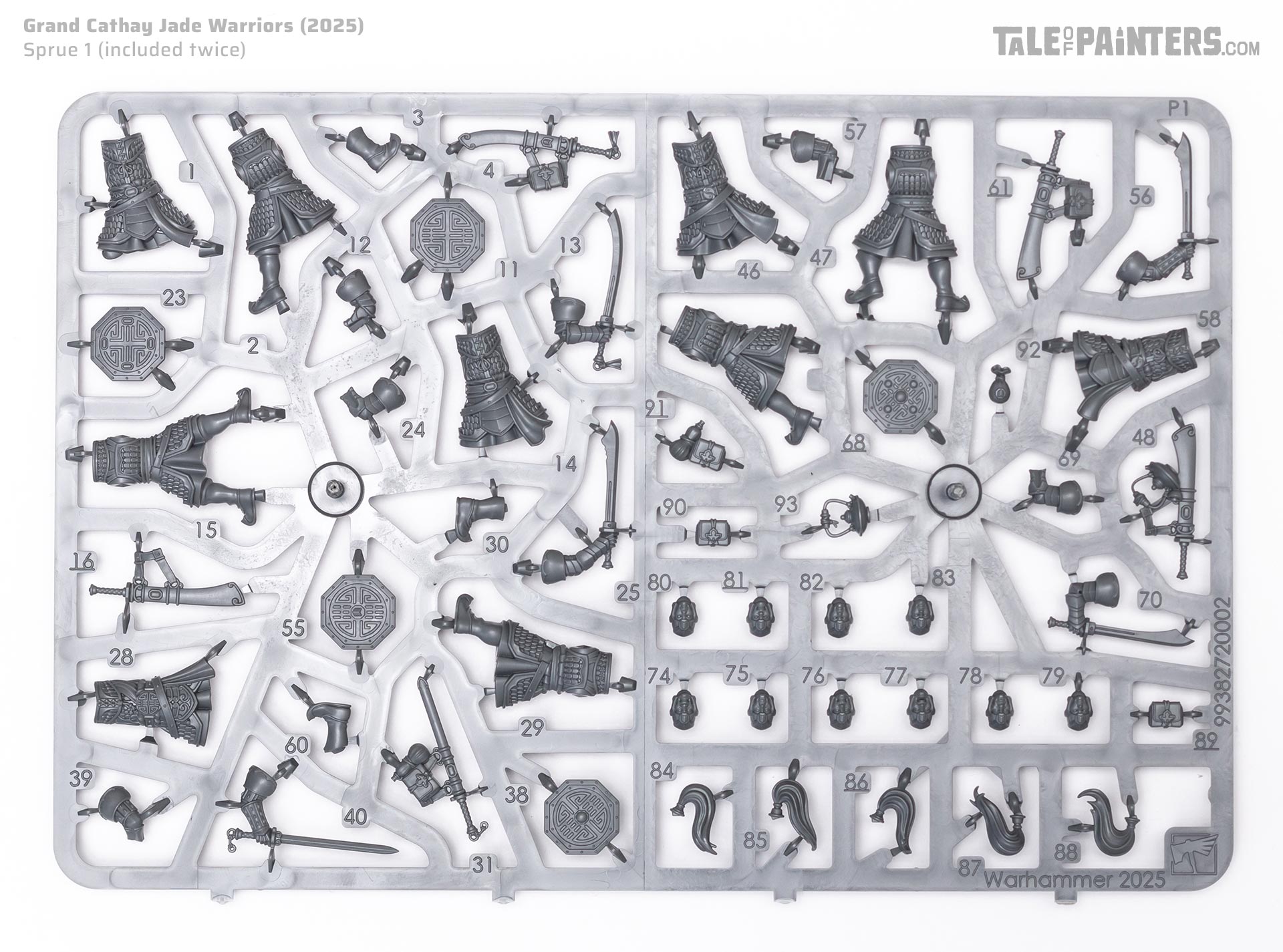 Grand Cathay Jade Warriors kit sprue 1 photographed on a plain white background for review purposes