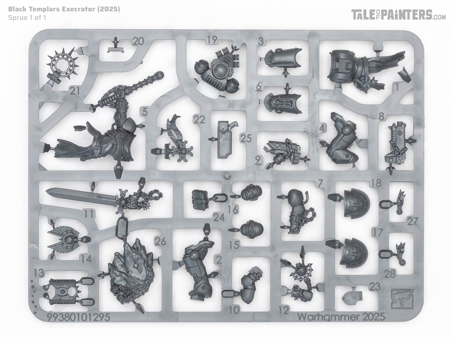 Black Templars Execrator sprue on a white, clean background