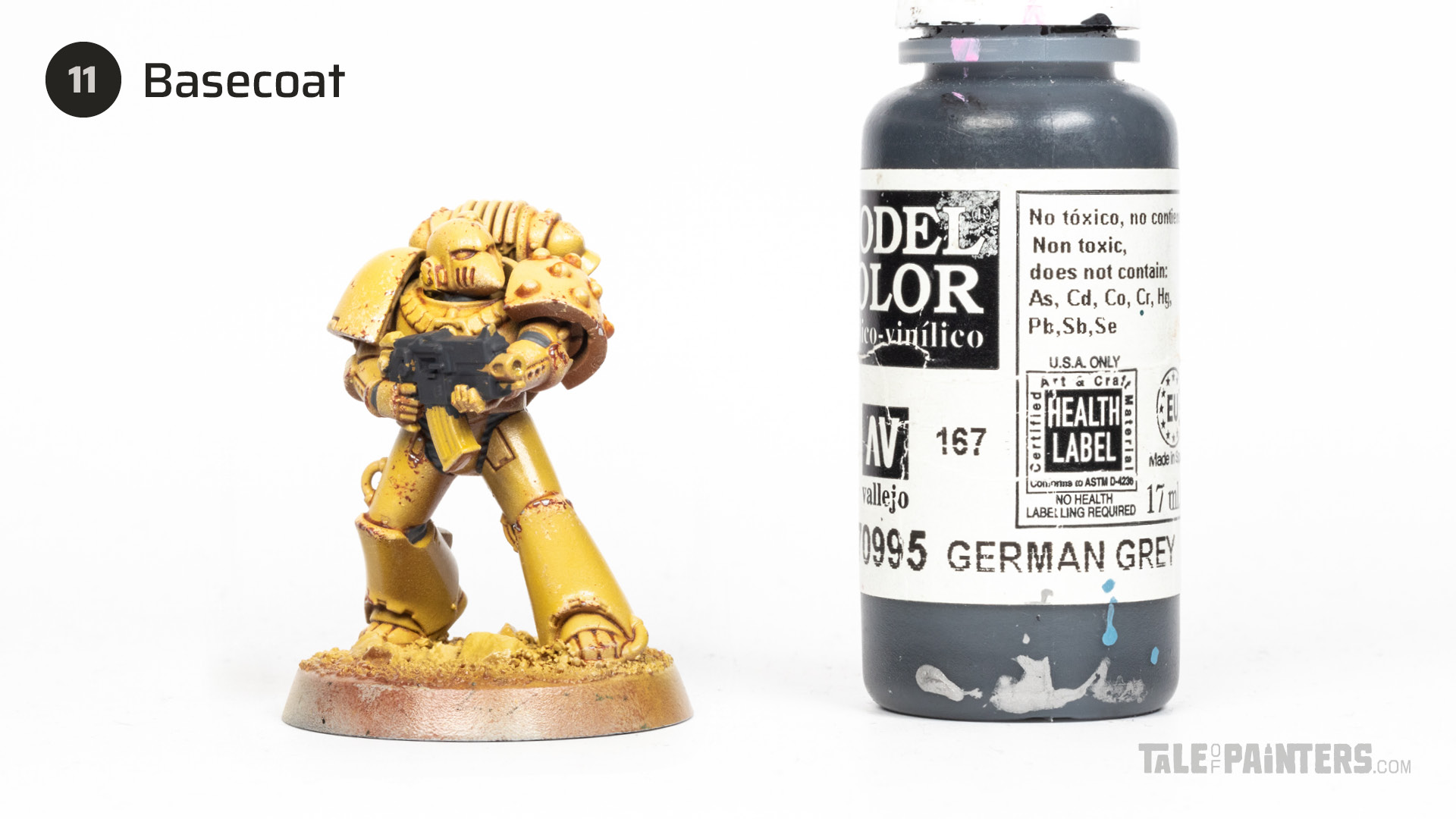 Step 11 of painting a grimdark, Horus Heresy era Mk6 Imperial Fists Legionary