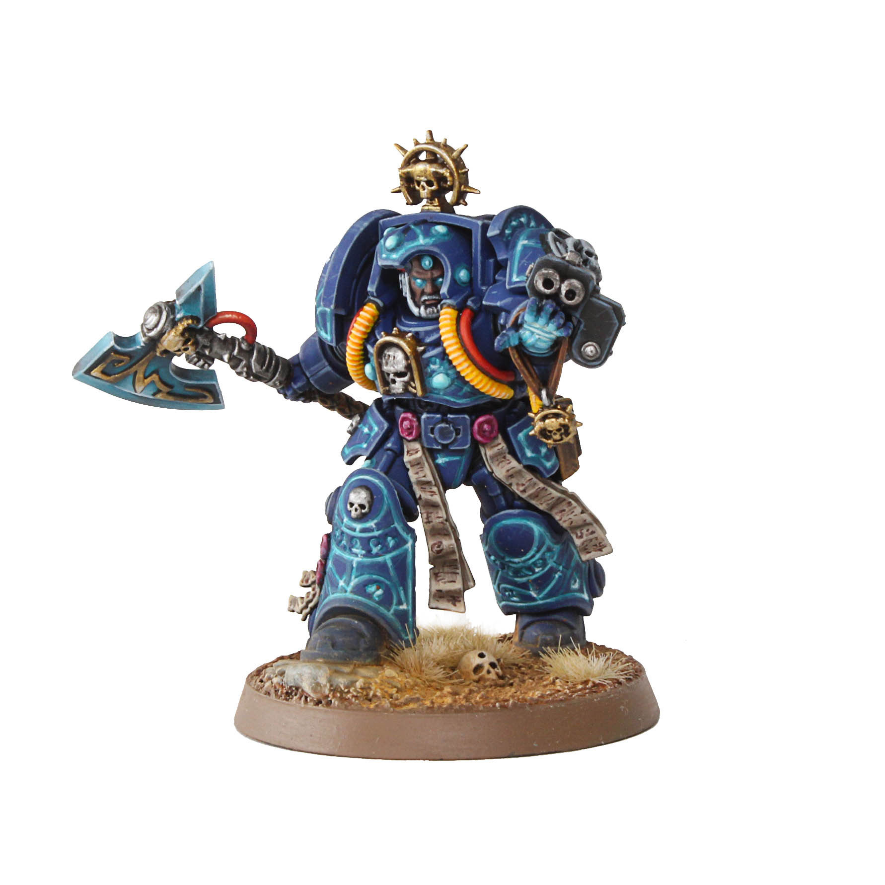 Ultramarines Terminator Librarian painted by Dunk, on a clean white background