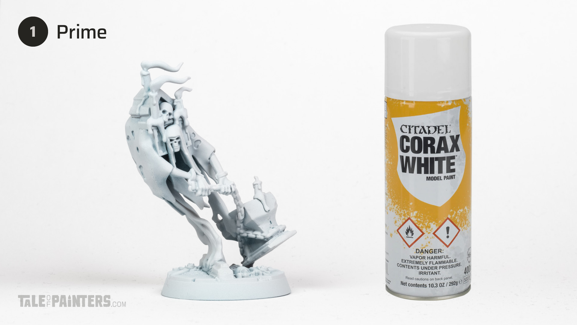 Step 1 of painting a Nighthaunt model in a purple and grey colour scheme, tutorial