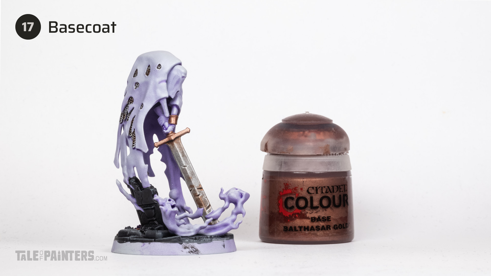 Step 17 of painting a Nighthaunt model in a purple and grey colour scheme, tutorial