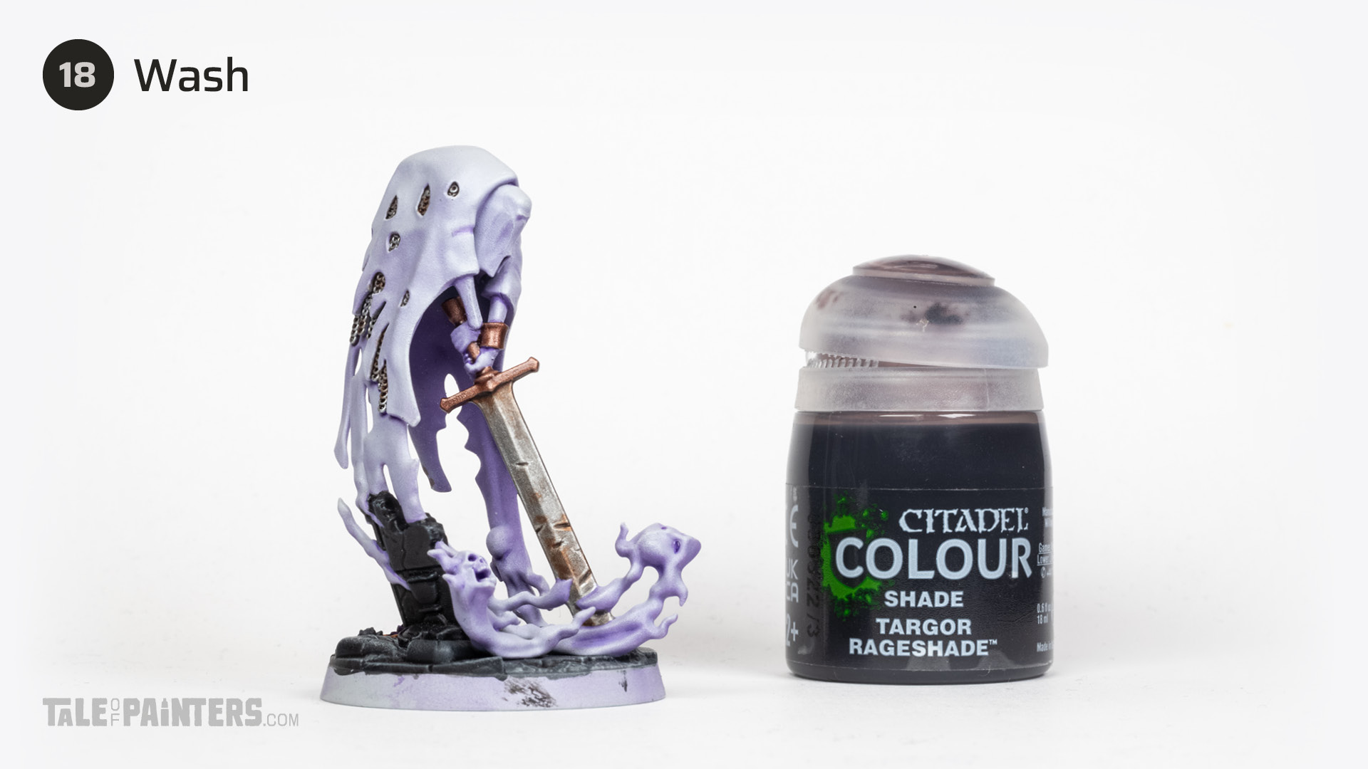 Step 18 of painting a Nighthaunt model in a purple and grey colour scheme, tutorial