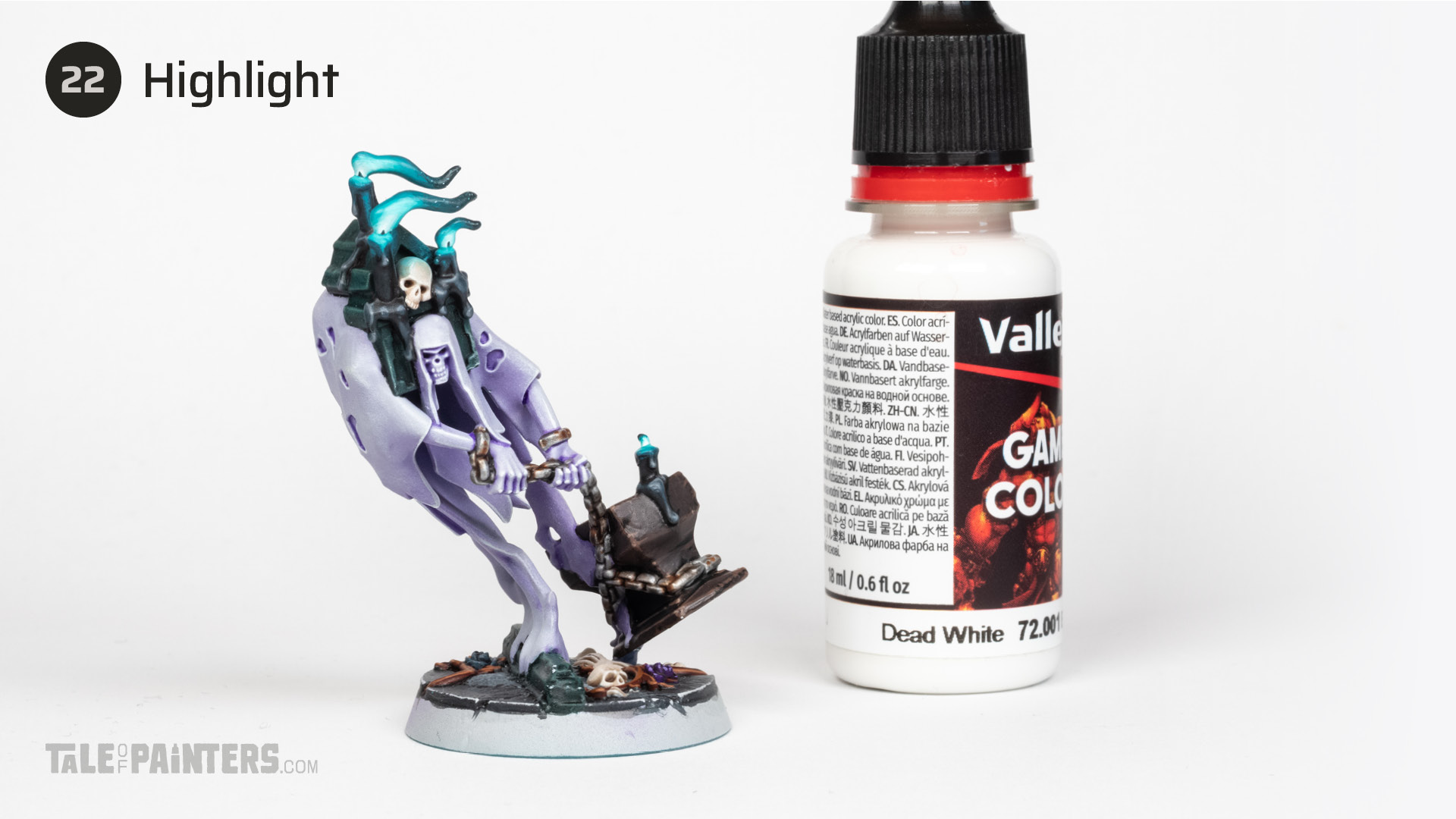 Step 22 of painting a Nighthaunt model in a purple and grey colour scheme, tutorial