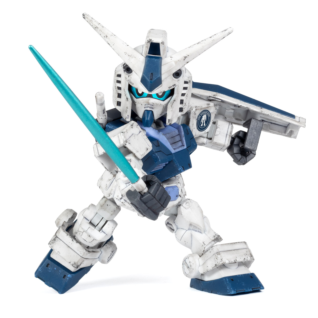 RX-78-2 Gundam SD Cross Silhouette in Limited Gundam Base blue colours, attack pose with beam sabre slashing forwards