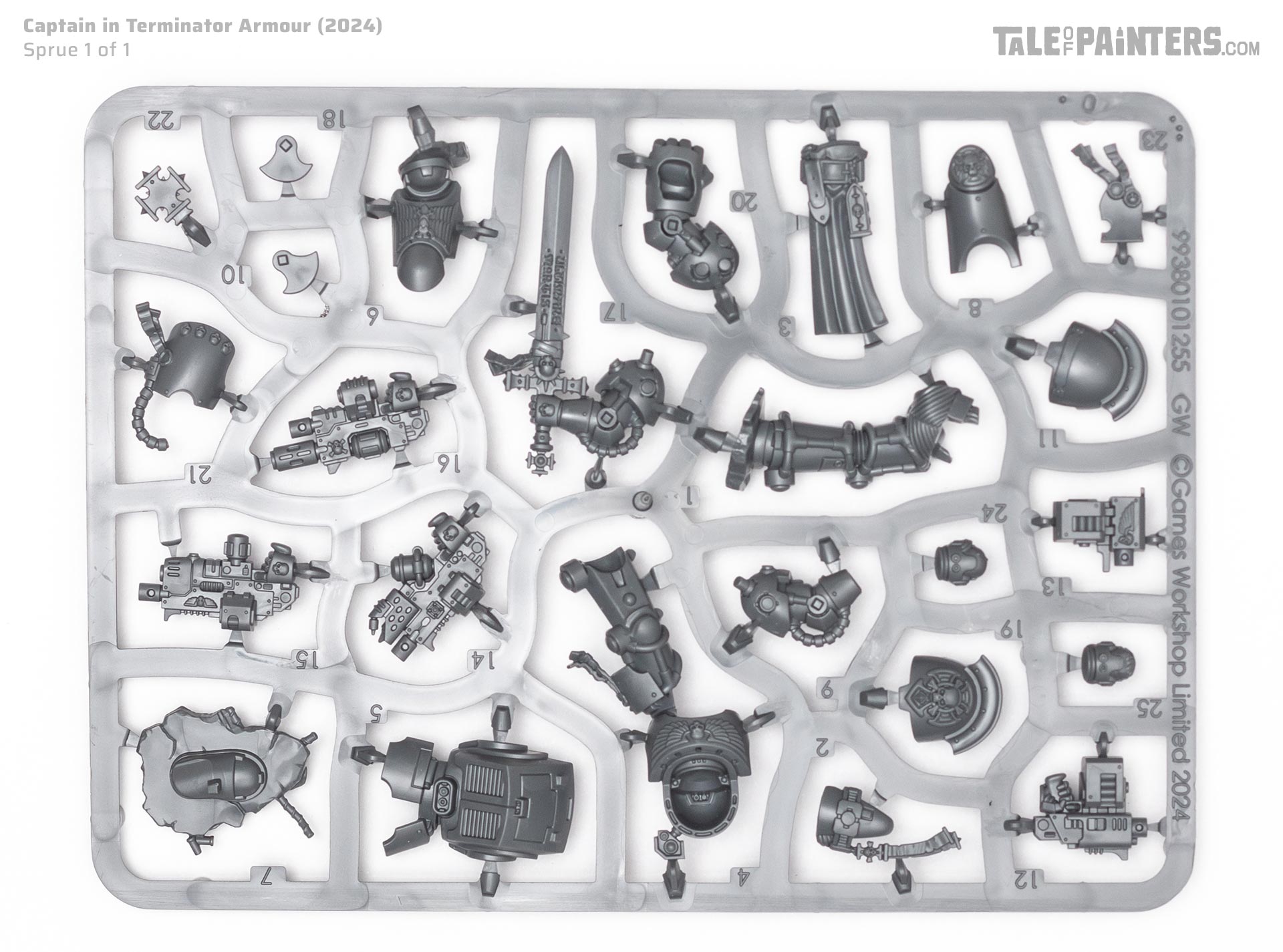 Space Marines multipart Captain in Termator Armour sprue, on a white background