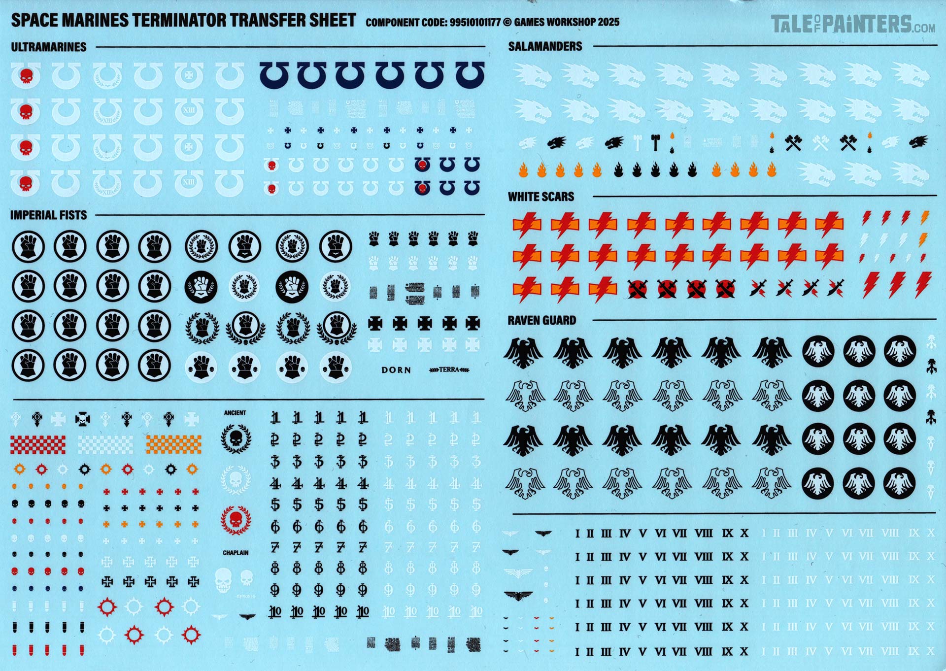 Space Marines Crux Terminatus Battleforce Terminator transfer sheet scan