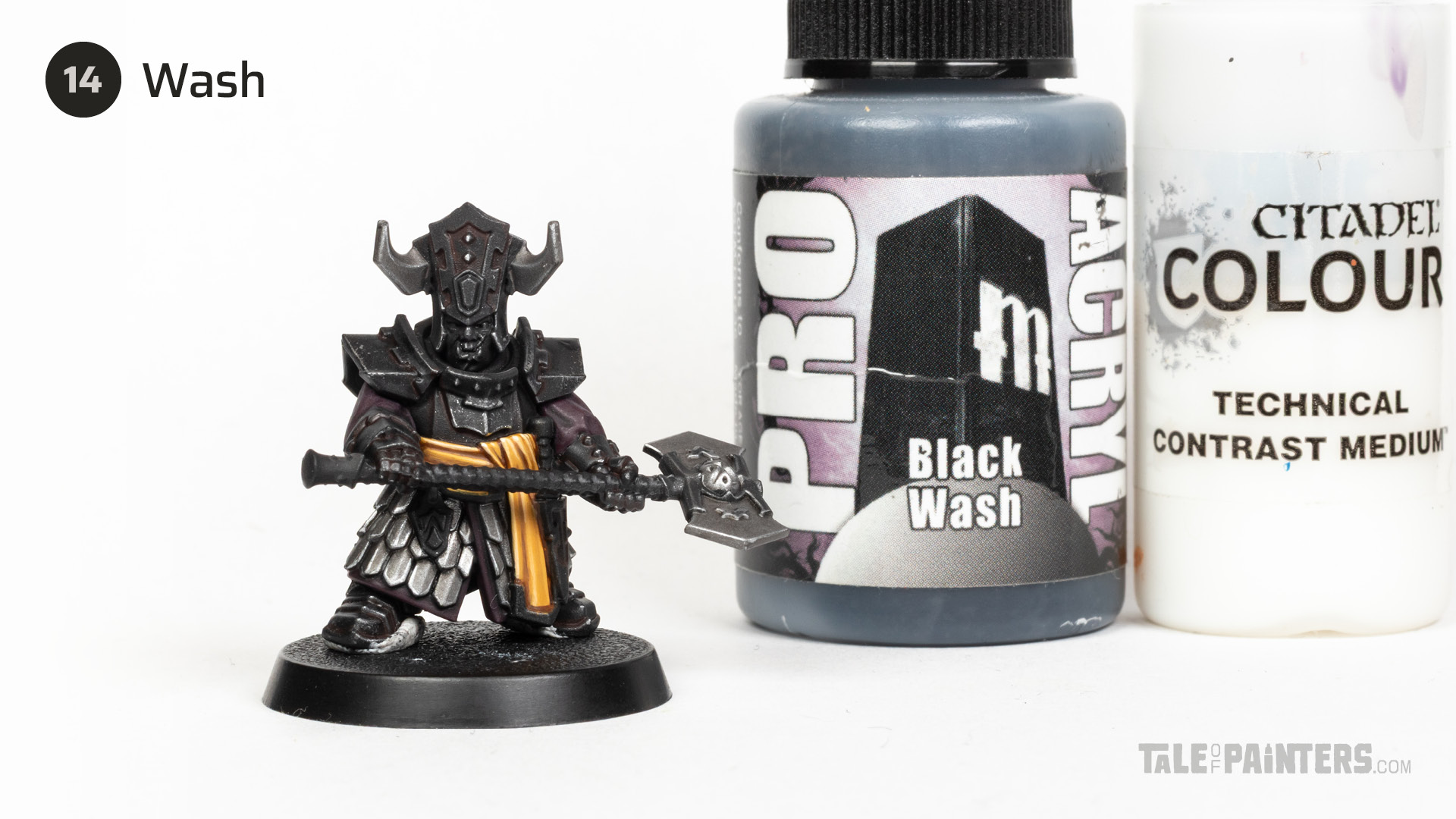 Painting step 14 of Stahly's Helsmiths of Hashut tutorial for painting Infernal Cohort in the yellow and black of Muspelzhaar