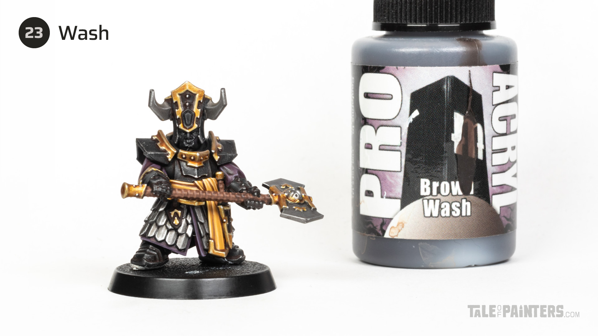 Painting step 23 of Stahly's Helsmiths of Hashut tutorial for painting Infernal Cohort in the yellow and black of Muspelzhaar