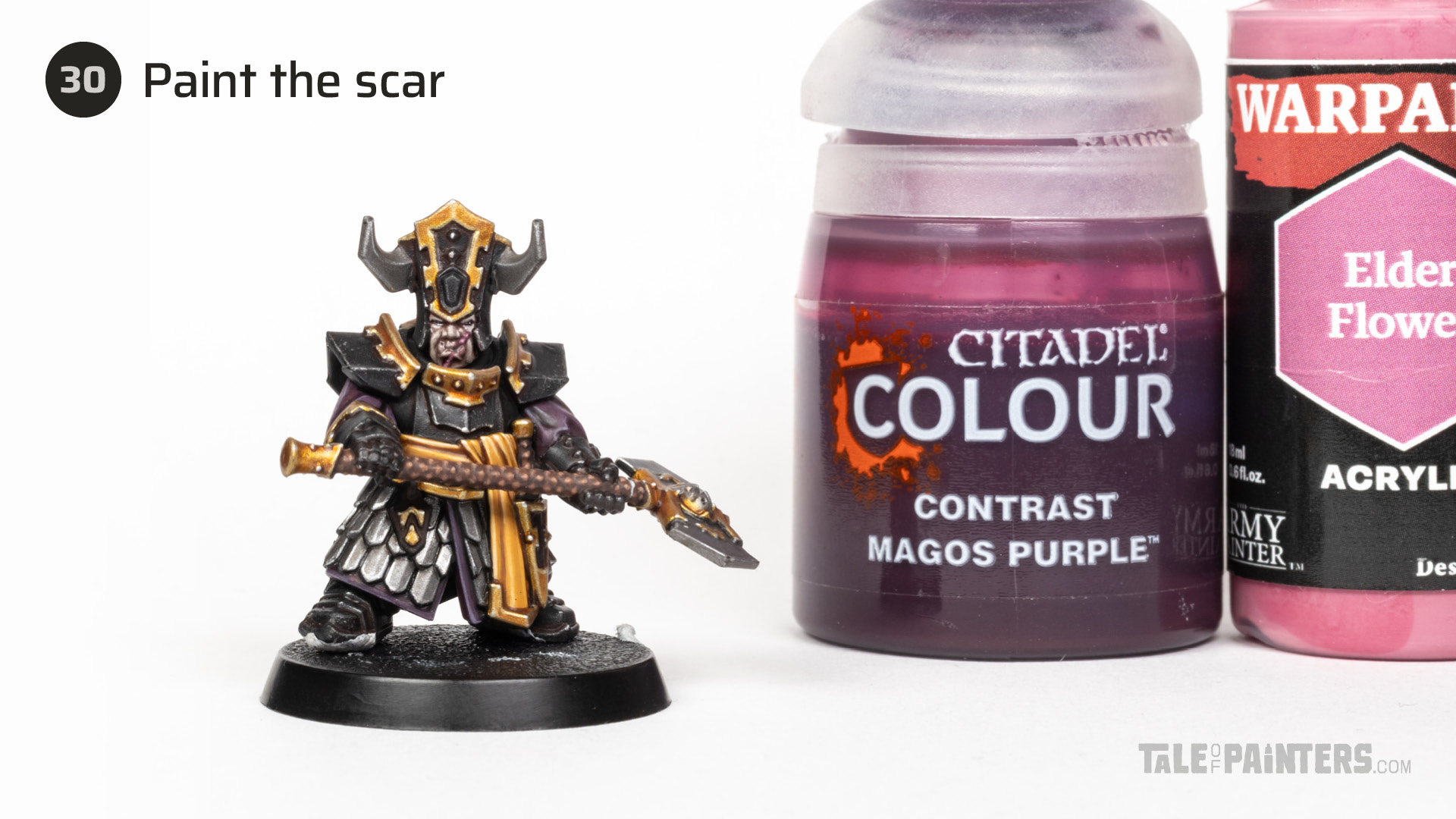 Painting step 30 of Stahly's Helsmiths of Hashut tutorial for painting Infernal Cohort in the yellow and black of Muspelzhaar