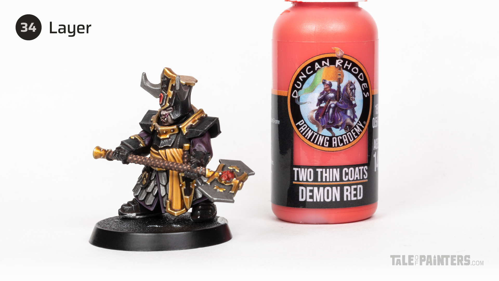 Painting step 34 of Stahly's Helsmiths of Hashut tutorial for painting Infernal Cohort in the yellow and black of Muspelzhaar