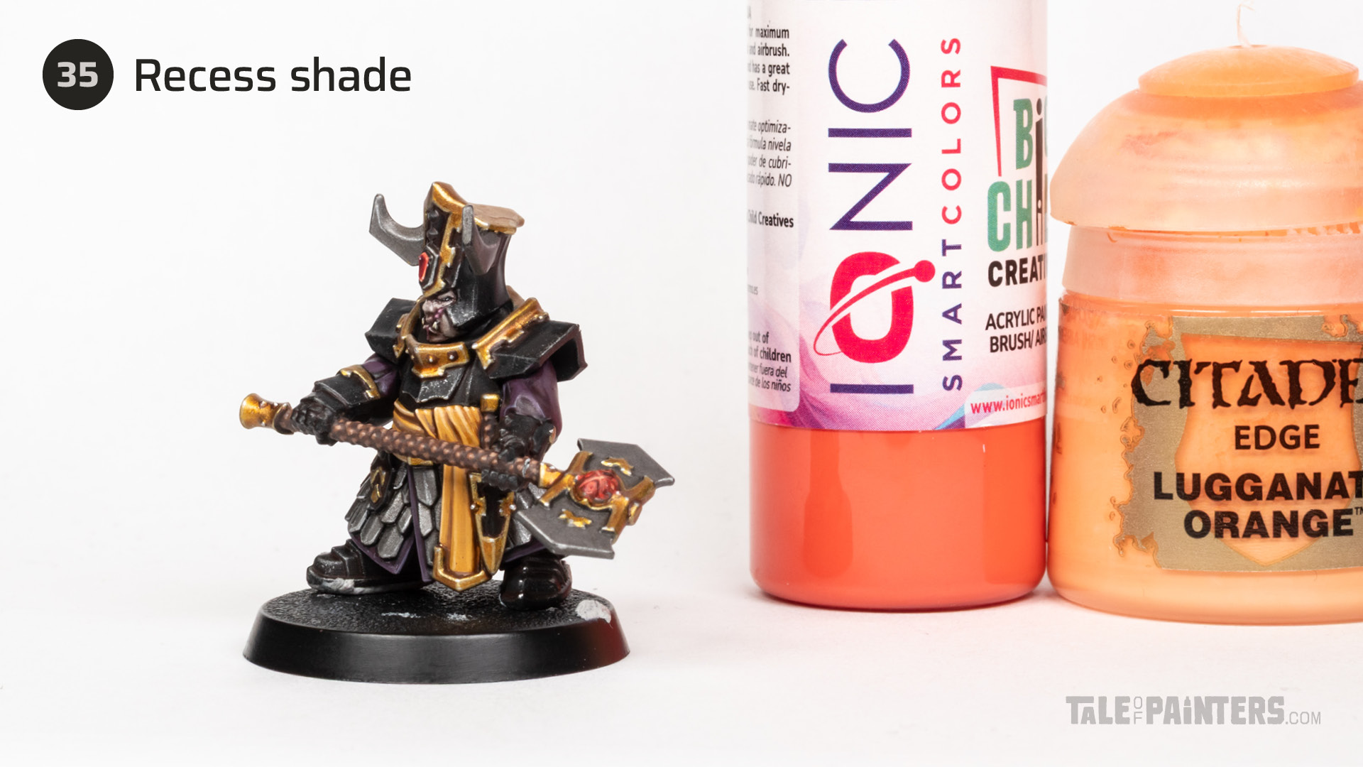 Painting step 35 of Stahly's Helsmiths of Hashut tutorial for painting Infernal Cohort in the yellow and black of Muspelzhaar