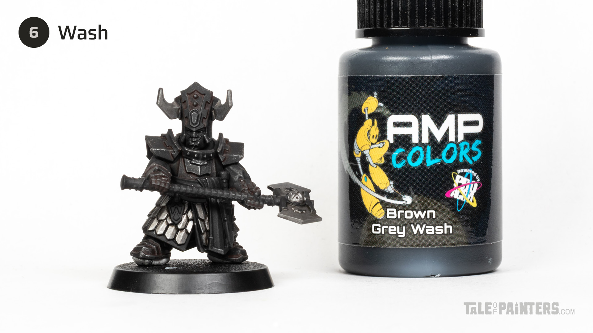 Painting step 6 of Stahly's Helsmiths of Hashut tutorial for painting Infernal Cohort in the yellow and black of Muspelzhaar