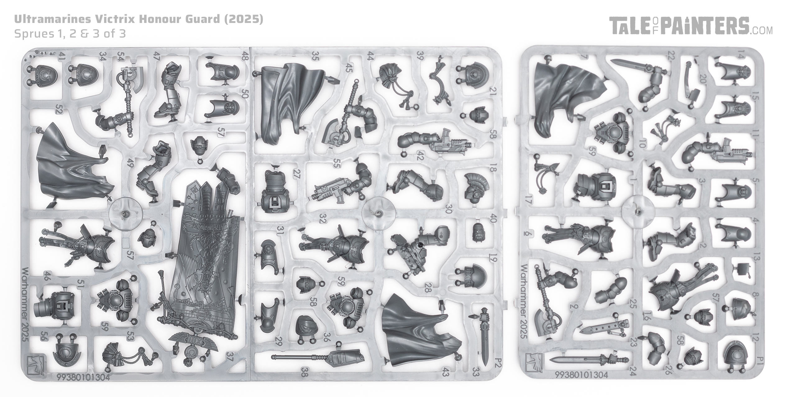 Ultramarines Victrix Honour Guard model kit sprues on white background
