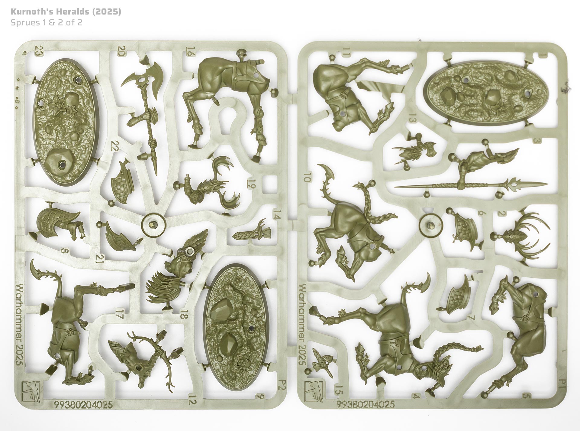 Kurnoth's Herald sprues from Warhammer Underworlds: Spitewood review, arranged on a white background