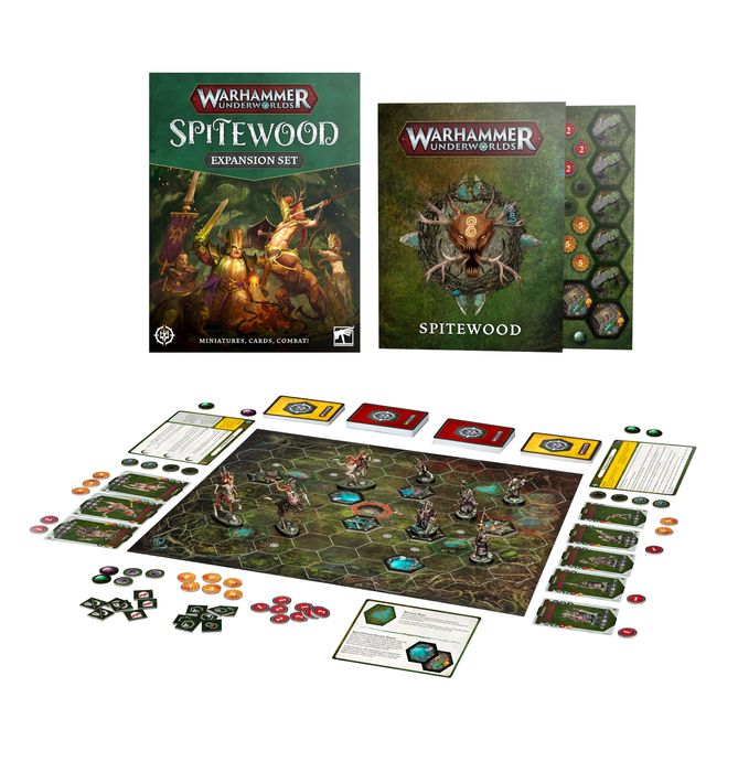 Warhammer Underworlds: Spitewood box contents arranged on a white background