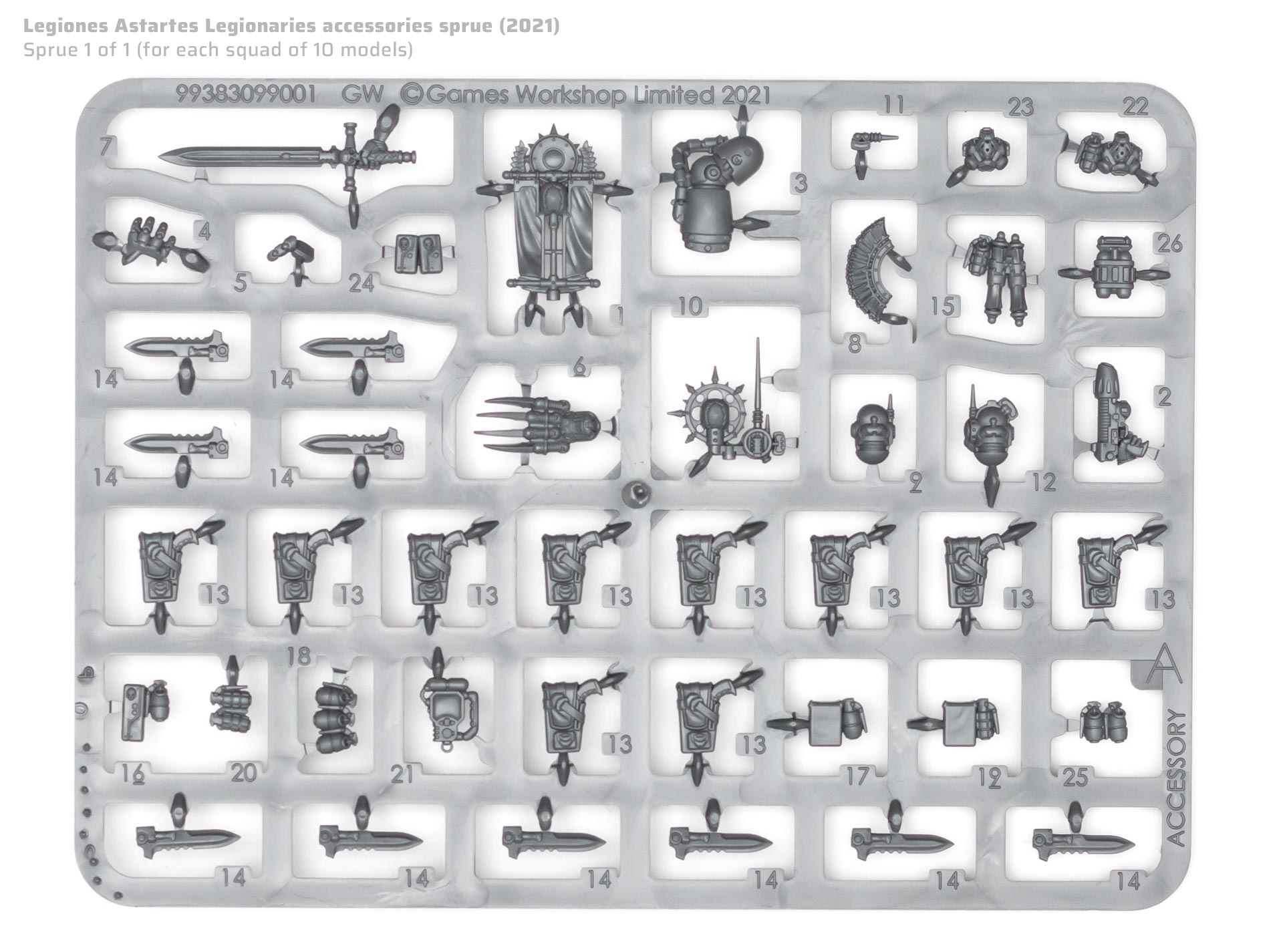 Horus Heresy Legiones Astartes Legionaries infantry accessories sprue on white background