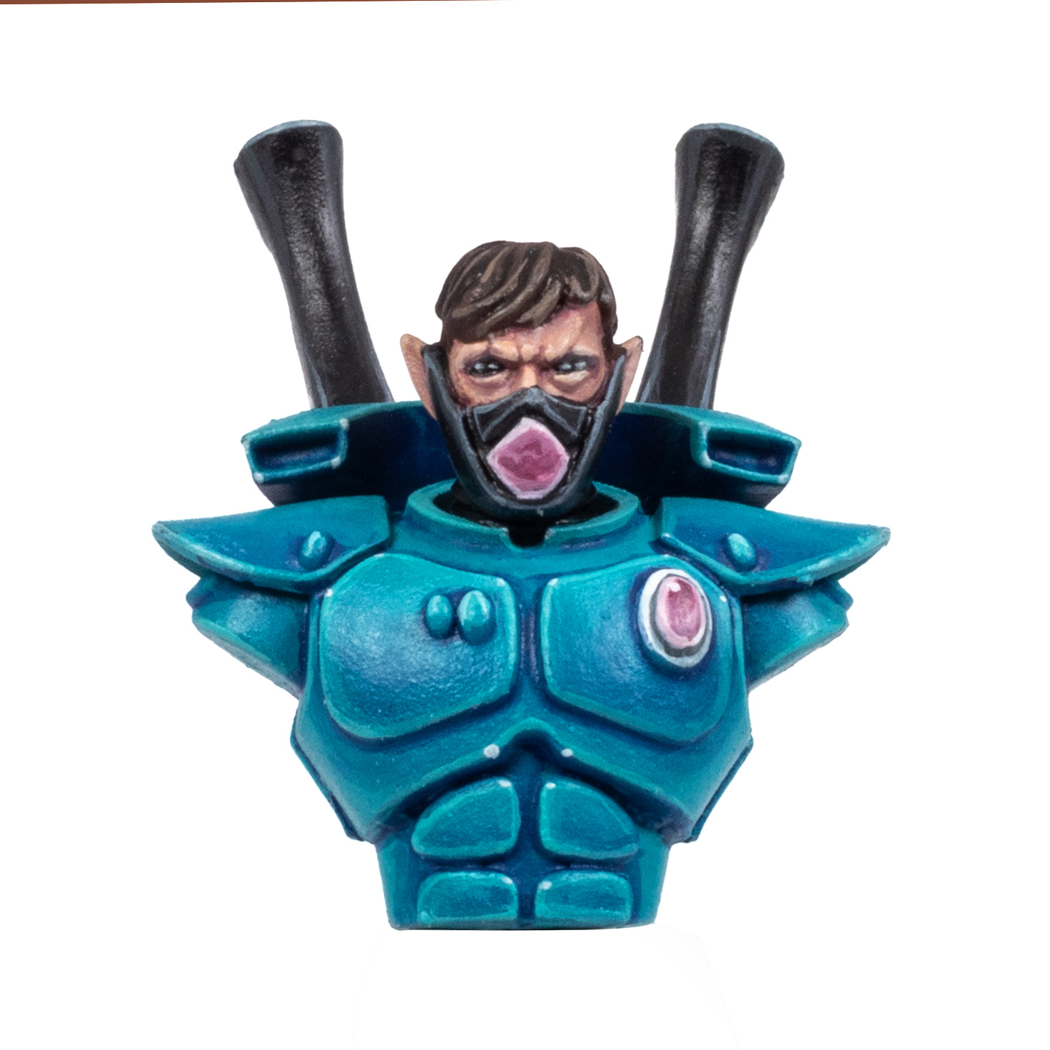 Custom Aeldari Stahly mini bust model, painted as Craftworld Iyanden in turquoise with P3 paints