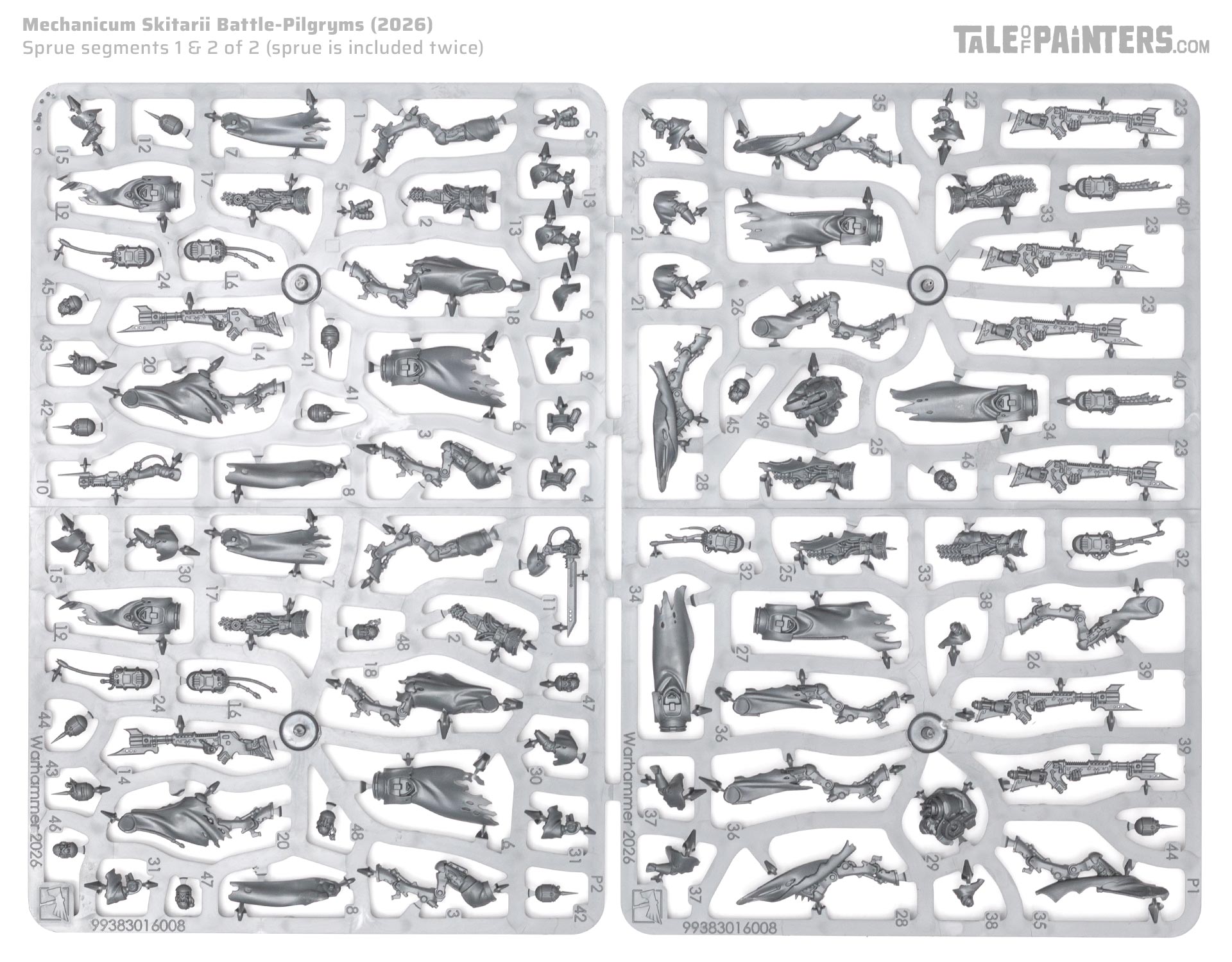 Mechanicum Skitarii Battle-Pilgryms model kit sprues on white background