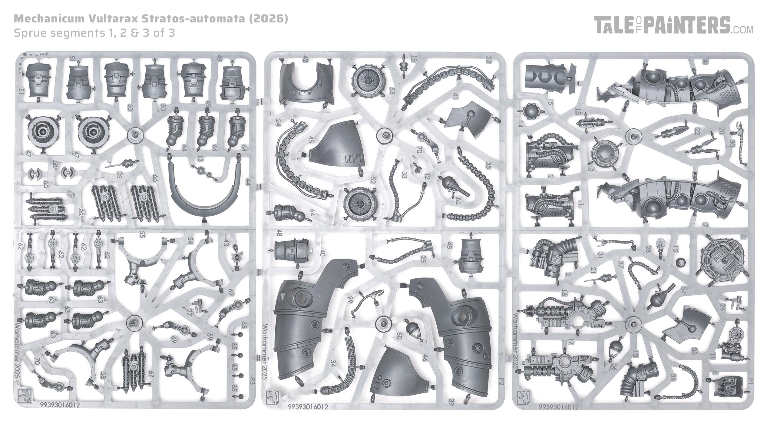 Mechanicum Vultarax Statos-automata model kit sprues on white background
