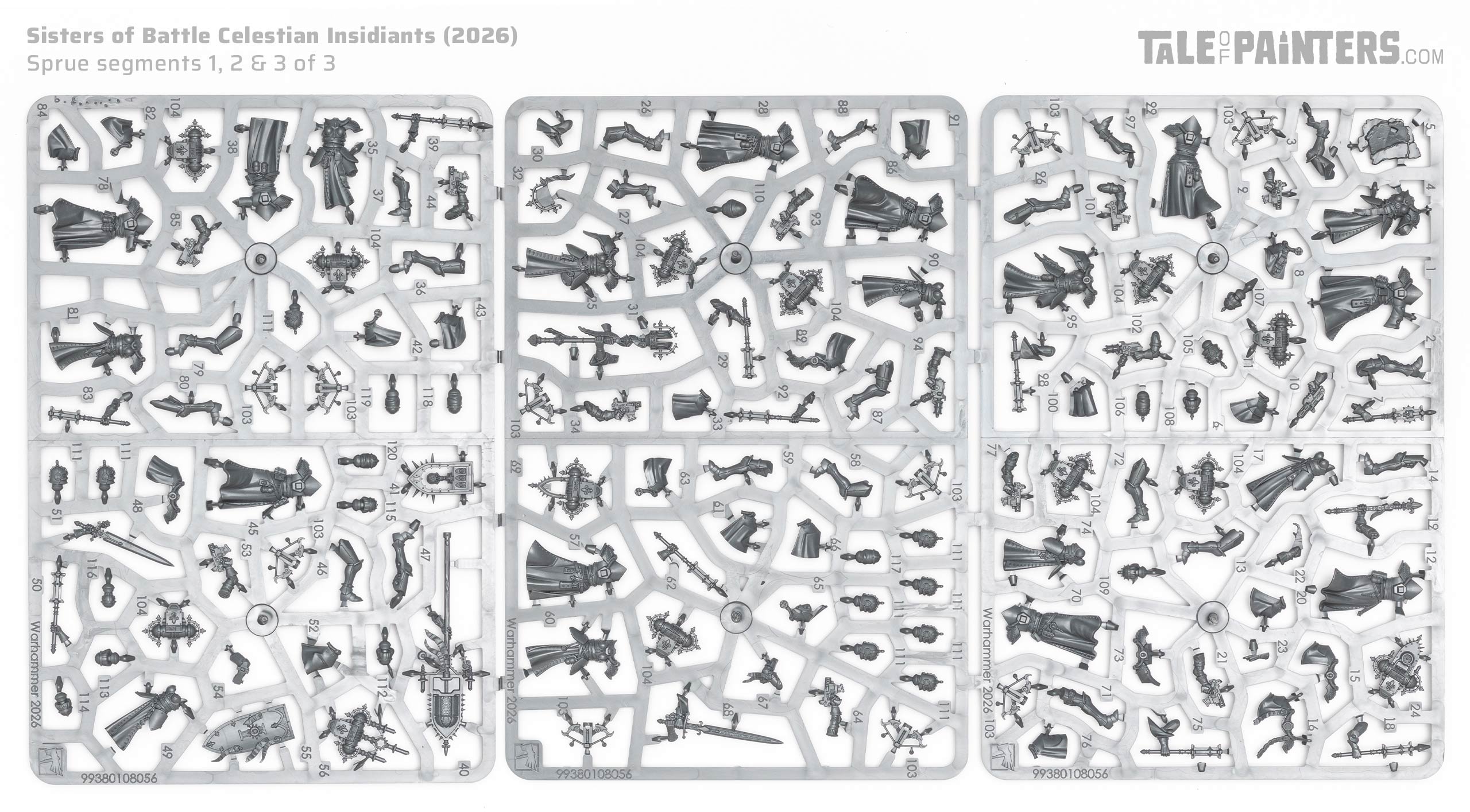Sisters of Battle Celestian Insidiants Kill Team model kit sprues on white background